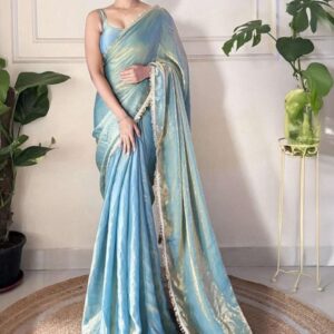 Mitera Sequinned Border Tissue Saree With Unstitched Blouse Piece