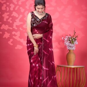 NIRMAL CREATION Leheriya Beads and Stones Maheshwari Saree