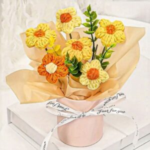 Nostrae by Ekhasa Yellow & Green Cherry Blossom Crochet Artificial Flower Bouquet