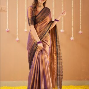 RAAG VARNAM Copper Tissue Saree With Designer Blouse
