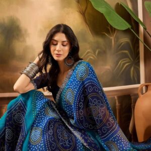 Sangria Bandhani Printed Saree With Unstitched Blouse