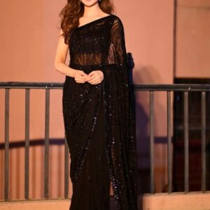 Sangria Black Sequinned Embellished Fusion Saree