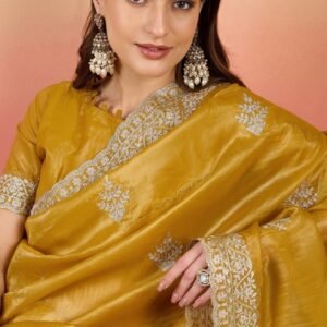 Sangria Embroidered Pure Silk Saree With Blouse Piece