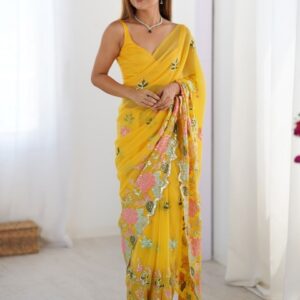 Sangria Ethnic Embellished Saree With Matching Blouse