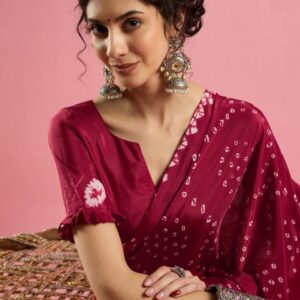 Sangria Ethnic Printed Bandhani Saree With Blouse Piece