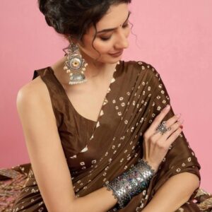 Sangria Ethnic Printed Bandhani Saree With Blouse Piece