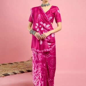 Sangria Ethnic Printed Bandhani Saree With Blouse Piece