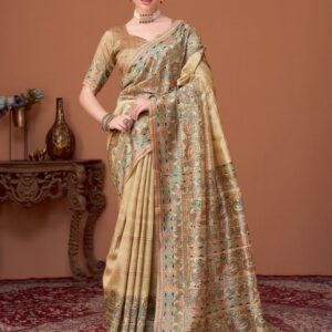 Sangria Kalamkari Printed Kantha Work Banarasi Silk Cotton Designer Saree