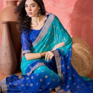 Sangria Women Polka Dots Printed Woven Design Saree With Blouse