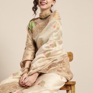 Saree mall Ethnic Motifs Silk Blend Saree with Woven Design border