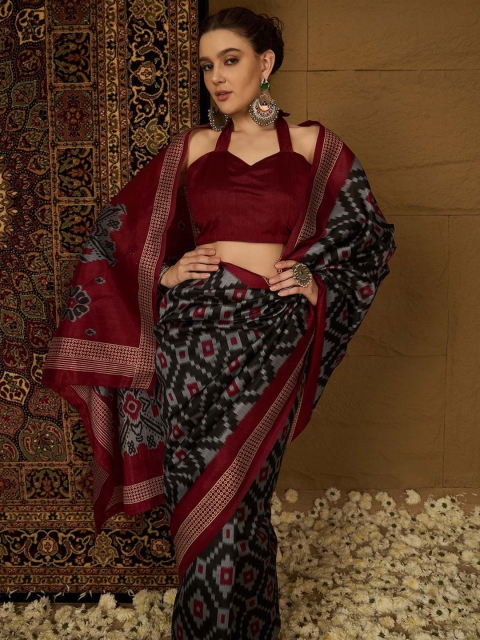Saree mall Silk Blend Ikat Sarees