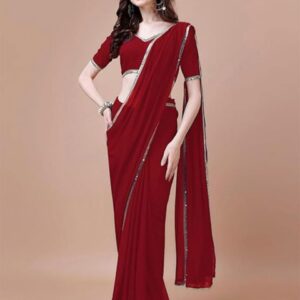 SATAZ Solid Sequinned Pure Georgette Ready to Wear Saree