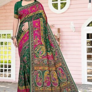 SHREE SAI FABRICS Kalamkari Woven Design Zari Pashmina Banarasi Saree