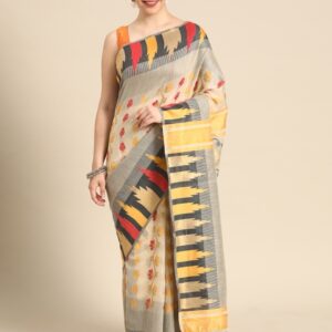 Silk Land Floral Phulkari Cotton Jamdani Saree