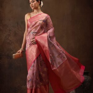 Silk Land Woven Floral Art Silk Chanderi Digital Print Saree