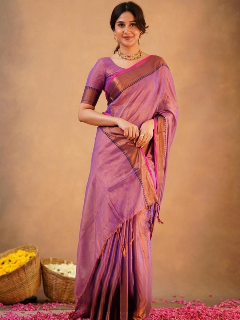 SRILOK Zari Tissue Tussar Saree