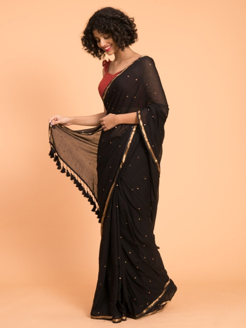 Suta Black Embellished Sequinned Pure Cotton Saree