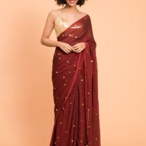 Suta Maroon Embellished Sequinned Pure Cotton Saree