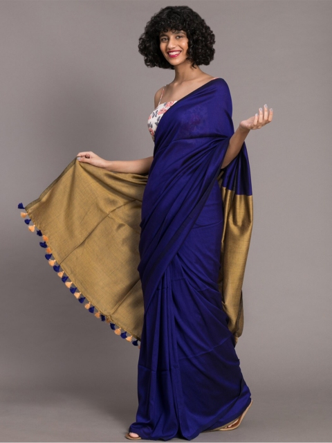 Suta Navy Blue Golden Colourblocked Saree