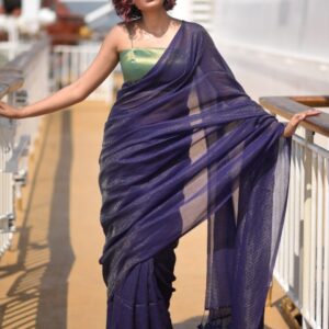 Suta Purple Woven Zari Striped Pure Handloom Cotton Saree
