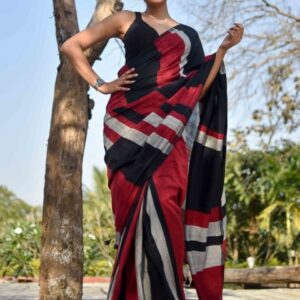 Suta Red & Black Colourblocked Pure Cotton Saree