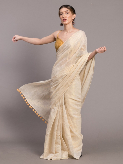 Suta White & Gold-Toned Ethnic Motifs Zari Saree