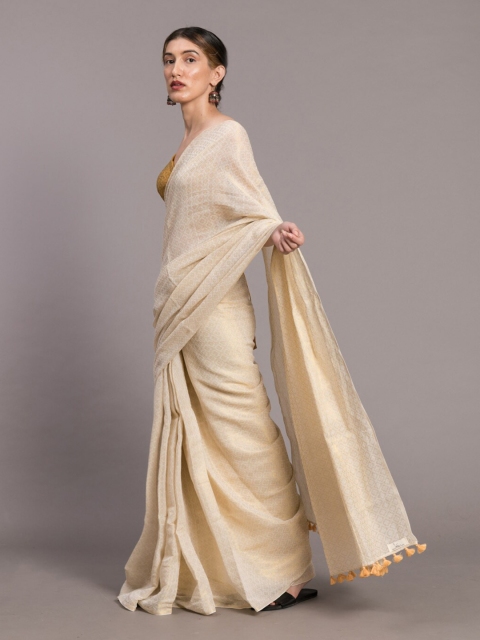 Suta White & Gold-Toned Ethnic Motifs Zari Saree