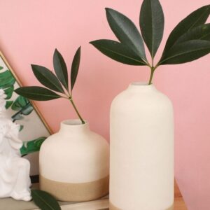 TIED RIBBONS Off White & Brown 2 Pcs Colourblocked Ceramic Flower Vase