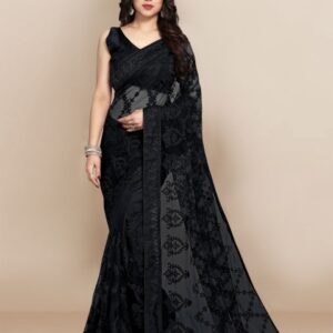 VAIRAGEE Black Floral Net Saree