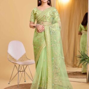 VAIRAGEE Ethnic Motifs Sequinned Net Saree