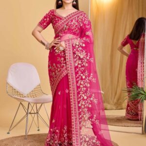 VAIRAGEE Ethnic Motifs Sequinned Net Saree