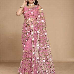 VAIRAGEE Floral Embroidered Net Fusion Saree