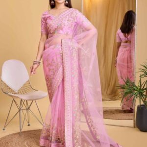 VAIRAGEE Floral Embroidered Net Heavy Work Saree
