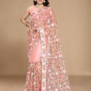 VAIRAGEE Floral Embroidered Net Saree