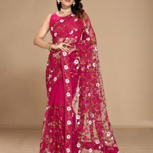 VAIRAGEE Floral Embroidered Net Saree
