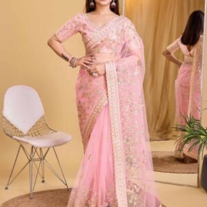 VAIRAGEE Floral Embroidered Net Saree