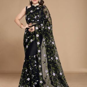 VAIRAGEE Floral Embroidered Net Saree
