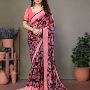 VELVINE Floral Poly Chiffon Heavy Work Saree