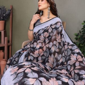 VELVINE Paisley Poly Chiffon Block Print Saree