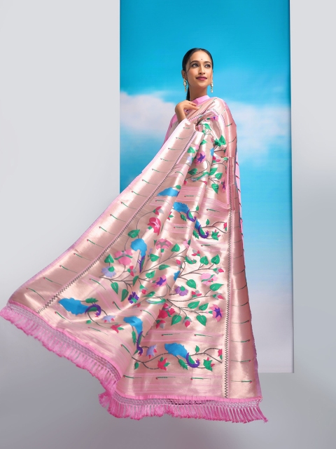 VISHNU WEAVES Ethnic Motifs Woven Design Zari Pure Silk Paithani Saree