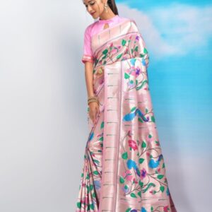 VISHNU WEAVES Ethnic Motifs Woven Design Zari Pure Silk Paithani Saree