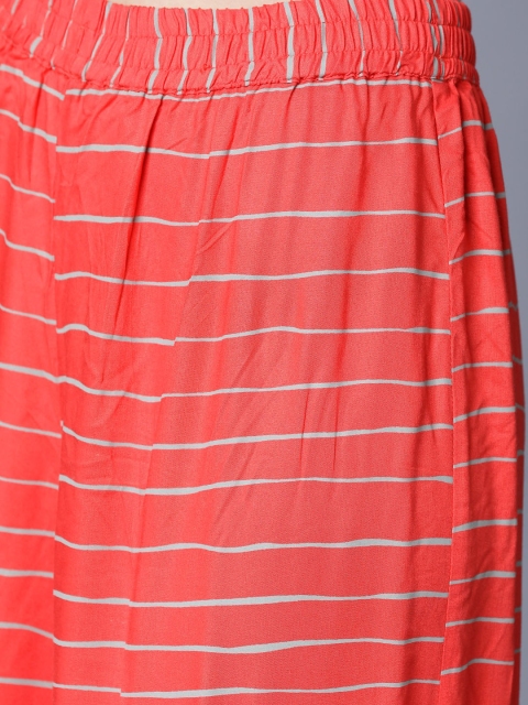 Vishudh Women Orange & Grey Printed Kurta with Palazzos