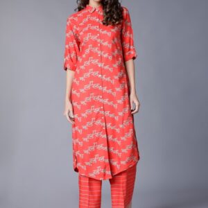 Vishudh Women Orange & Grey Printed Kurta with Palazzos